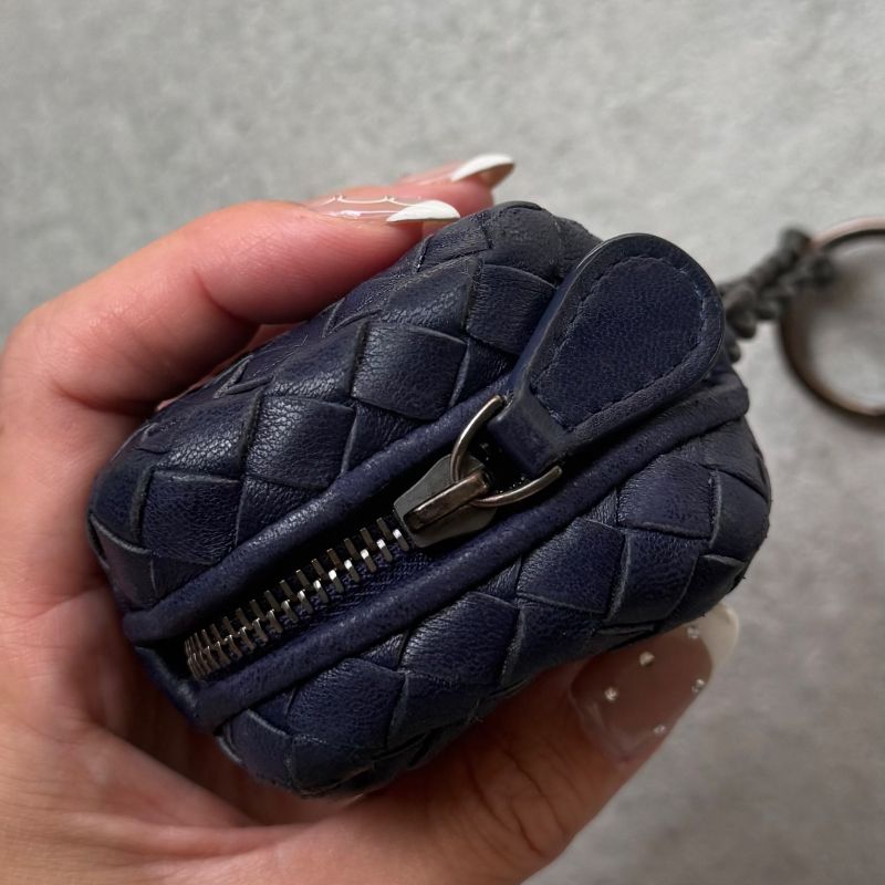 Bottega Veneta Key Ring Coin Case Charm Intrecciato Lamb Leather Navy