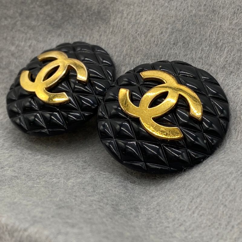 Chanel Earrings Matelasse Coco Mark Black Gold