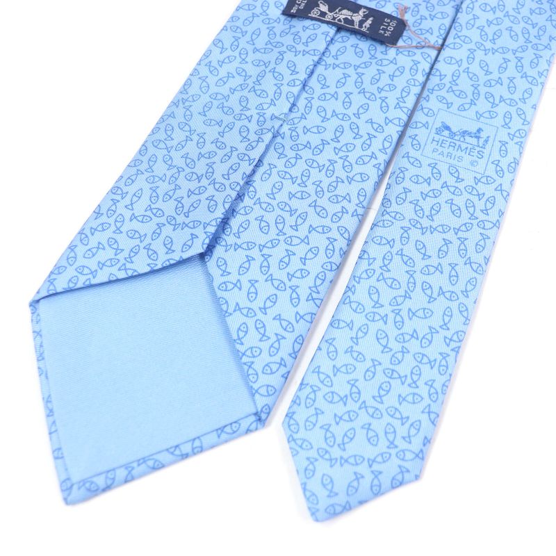 Hermes 100% Silk Alligator Wide Tie Light Blue With Box Made In France Men's