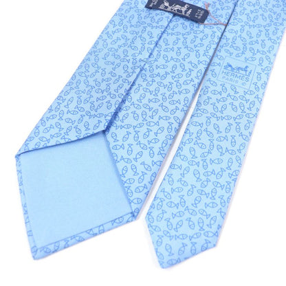 Hermes 100% Silk Alligator Wide Tie Light Blue With Box Made In France Men's