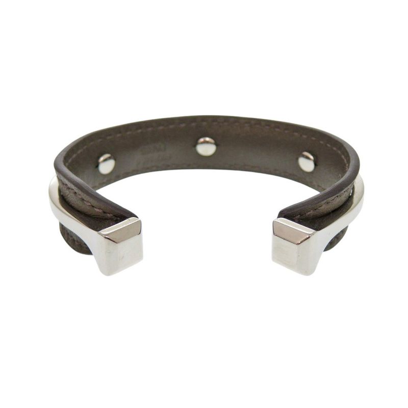 Hermes Bangle Vorsoft Metal Brown Silver □P Engraved (2012) Bracelet 1189 Hermes