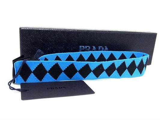 Prada 100% Polyester Headband Hair Accessory Blue And Black As9617