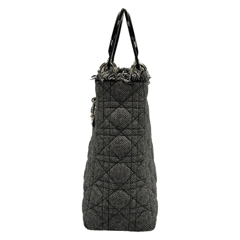 Dior/christian Dior Handbag Lady Dior Large Bag Gray And Black Wool Leather