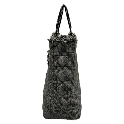 Dior/christian Dior Handbag Lady Dior Large Bag Gray And Black Wool Leather