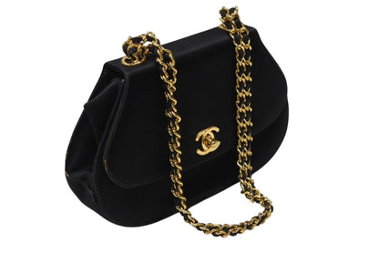 Chanel Half Moon Chain Bag CC Logo Satin Leather Black Gold — view 4