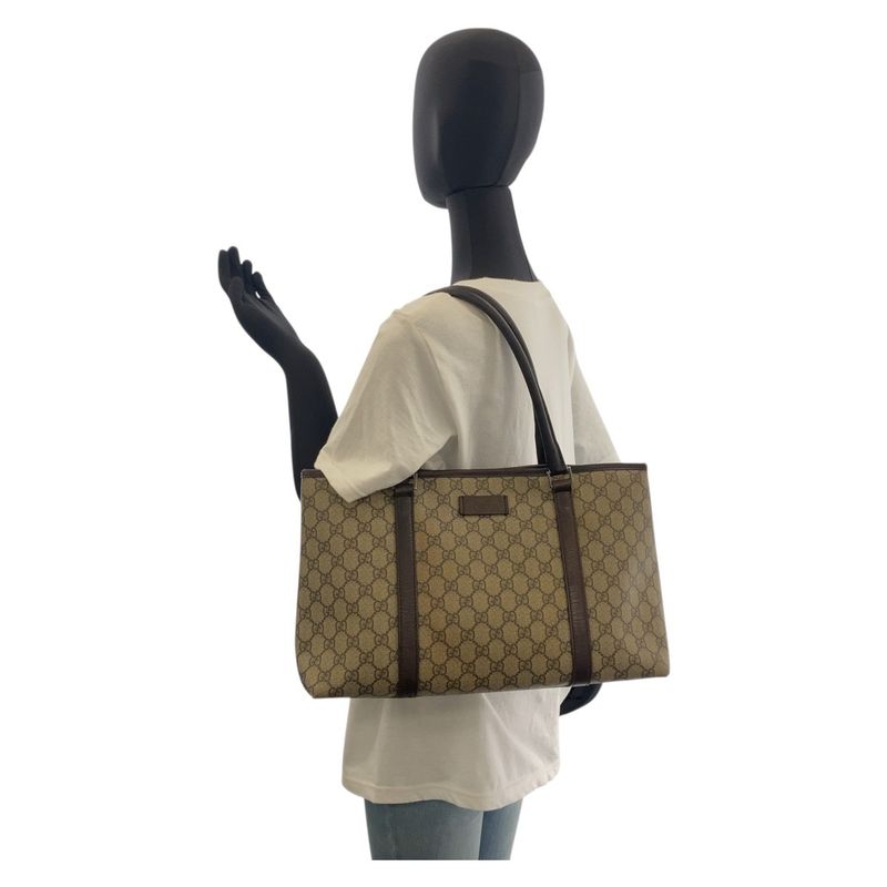 Gucci Beige Brown Silver Hardware GG Supreme Canvas/leather 114595 Tote Bag
