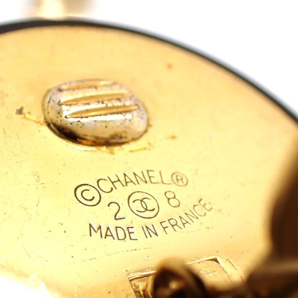 Chanel Earring 2 8 Coco Mark Black X Gold GP Round Large Vintage