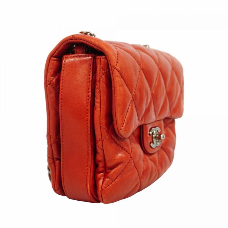Chanel Shoulder Bag Matelasse Lambskin Red Silver Hardware Women