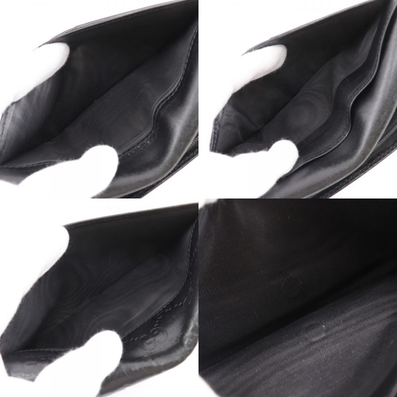 Gucci GG 146229 Striped Leather Black Unisex Long Wallet