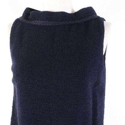 Gucci 652725 Wool With Horsebit Monochrome Tweed Sleeveless Dress Navy Gold