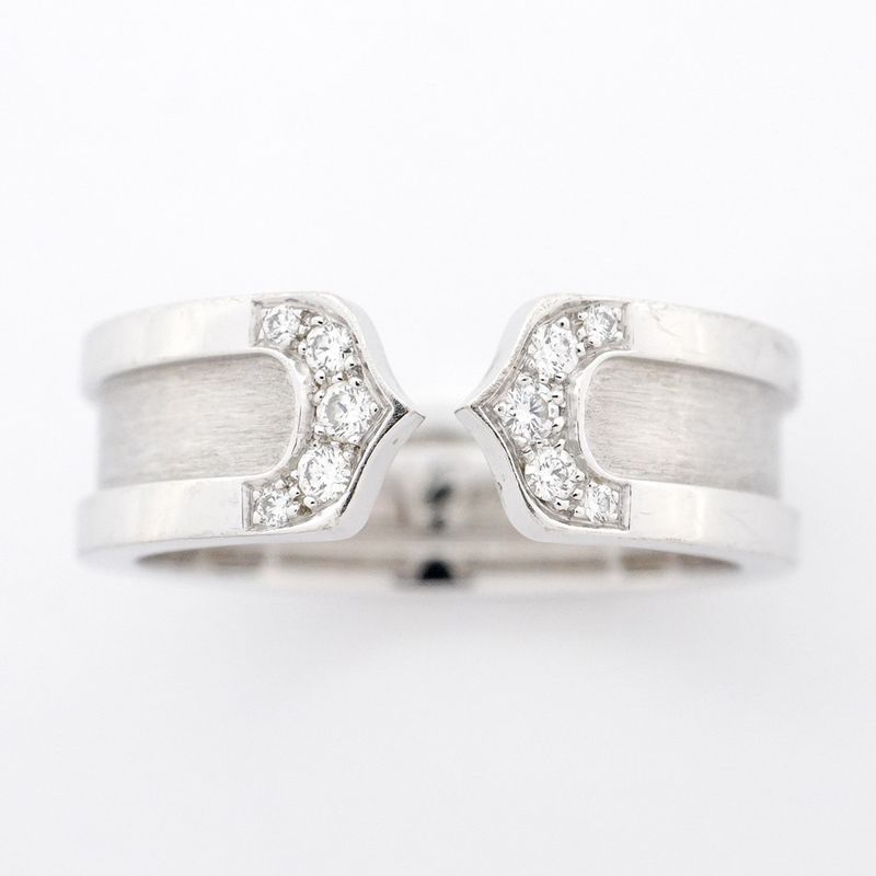 Cartier Ring C2 18K White Gold White Togo Old Diamond #55 Men Women Unisex