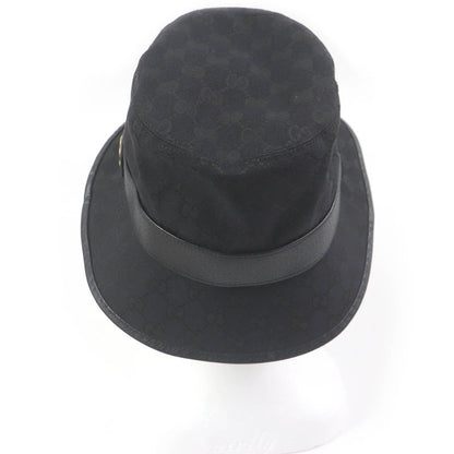 Gucci 576587 GG Canvas Leather Piping Fedora Hat Bucket Hat Black M/58cm