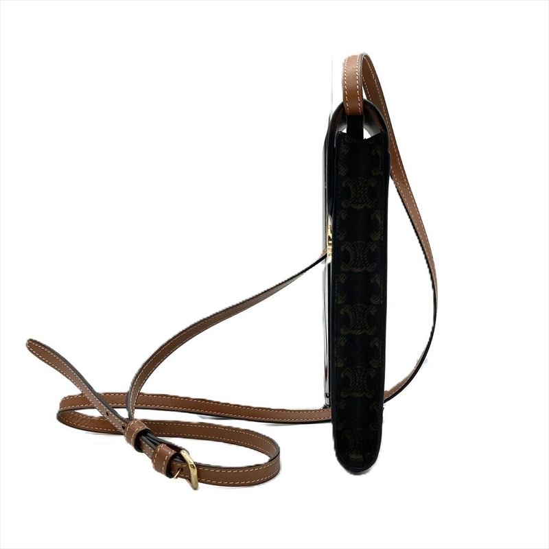 Celine Triomphe Mobile Pouch Pochette Leather Brown Gold Hardware Signature