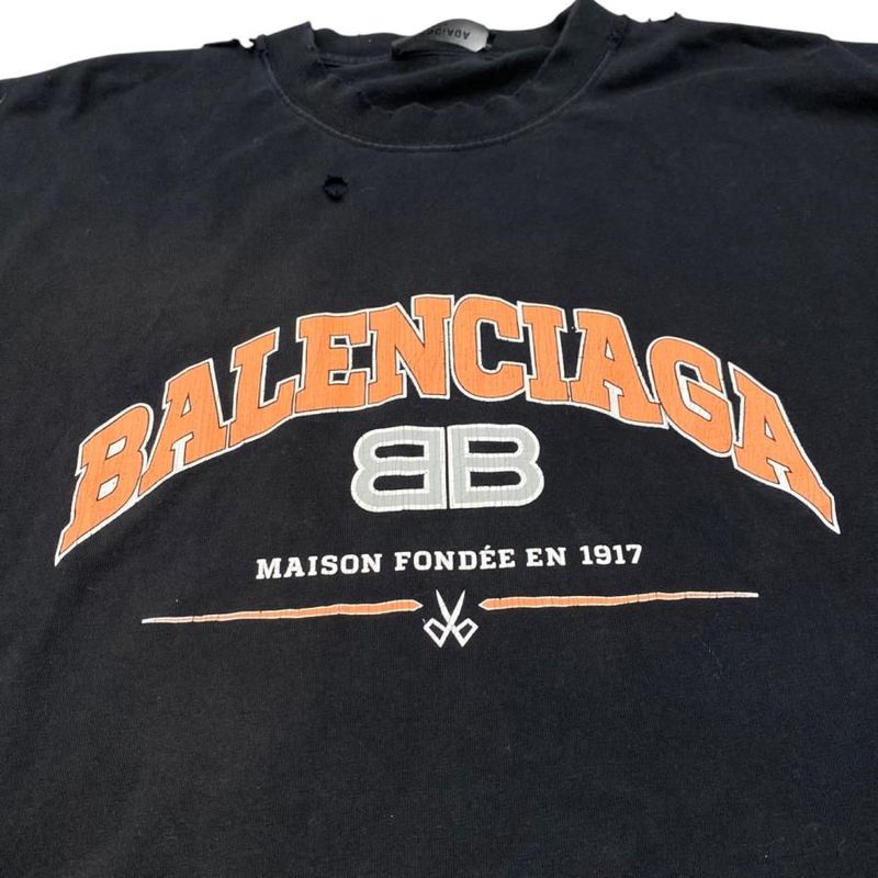 Balenciaga Long Sleeve Long T-Shirt Damaged Logo 681046 5 Size Black Orange