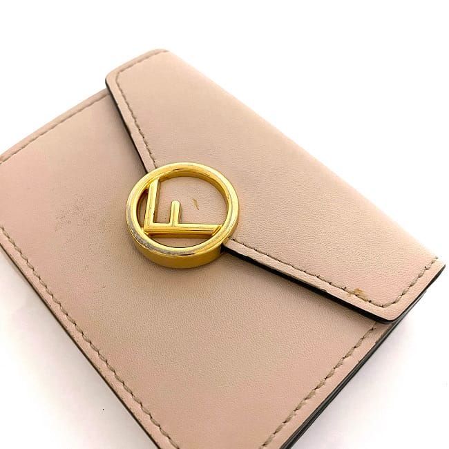 Fendi Trifold Wallet Pink Beige Gold Fize
