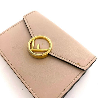 Fendi Trifold Wallet Pink Beige Gold Fize