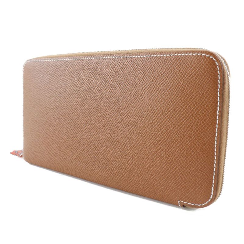 Hermes Azap Silk-in Vaux-epson Brown □Q Ladies Long Wallet