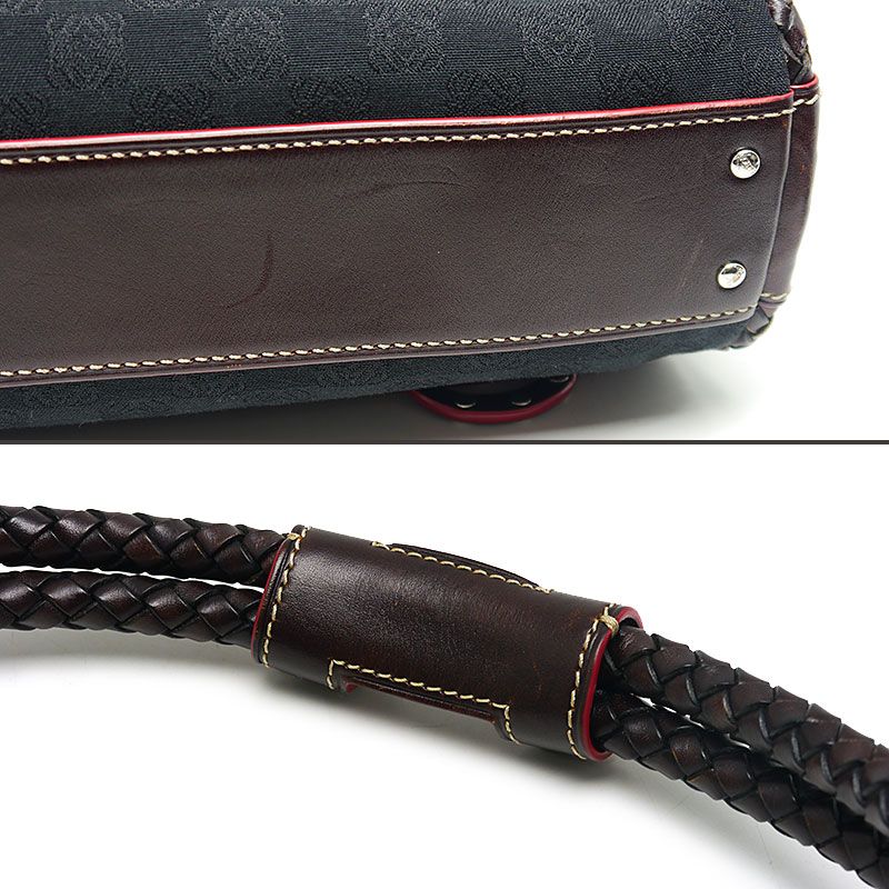 Loewe Semi Shoulder Bag Canvas And Leather Anagram Pattern Black And Brown