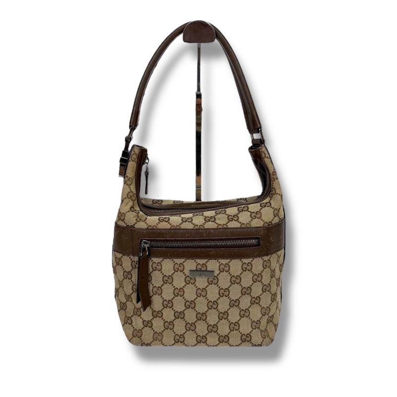 Gucci One Shoulder Bag GG Canvas Brown Leather Hobo Soho