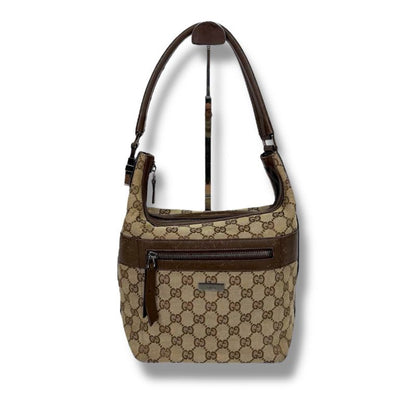 Gucci One Shoulder Bag GG Canvas Brown Leather Hobo Soho
