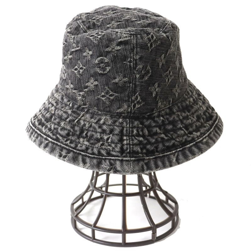 Louis Vuitton 410907 Cotton Monogram Denim Hat Bucket Hat Black S Made In