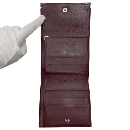 Cartier Trifold Wallet Black Cabochon Double Hook Leather Preowned