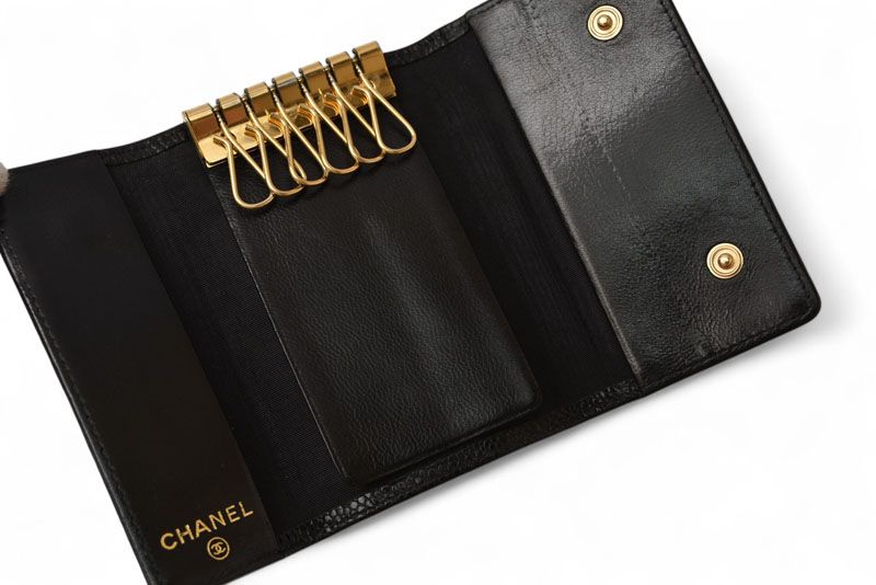 Chanel Key Case Chanel 6-slot CC Mark Caviar Skin Black Gold Hardware