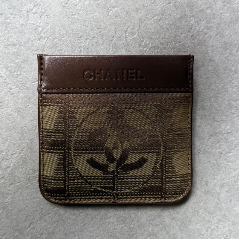 Chanel New Travel Line Coin Case Mini Pouch with Key Ring Leather Canvas Brown