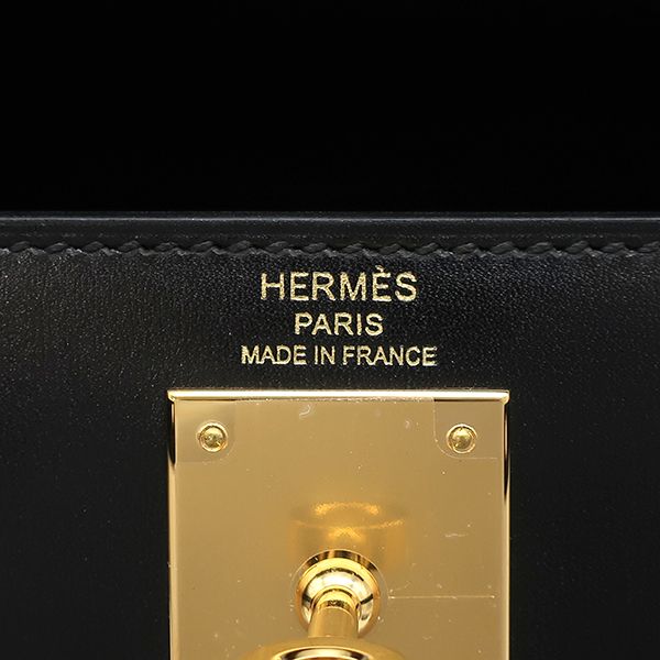 Hermes 2-Way Bag Kelly 28 Outer Stitch Box Calf Black Gold Hardware Black
