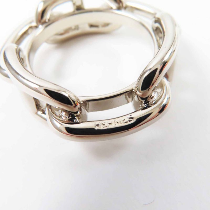 Hermes Lucade Chaine D'ancre Scarf Ring Metal Silver With Box Ladies