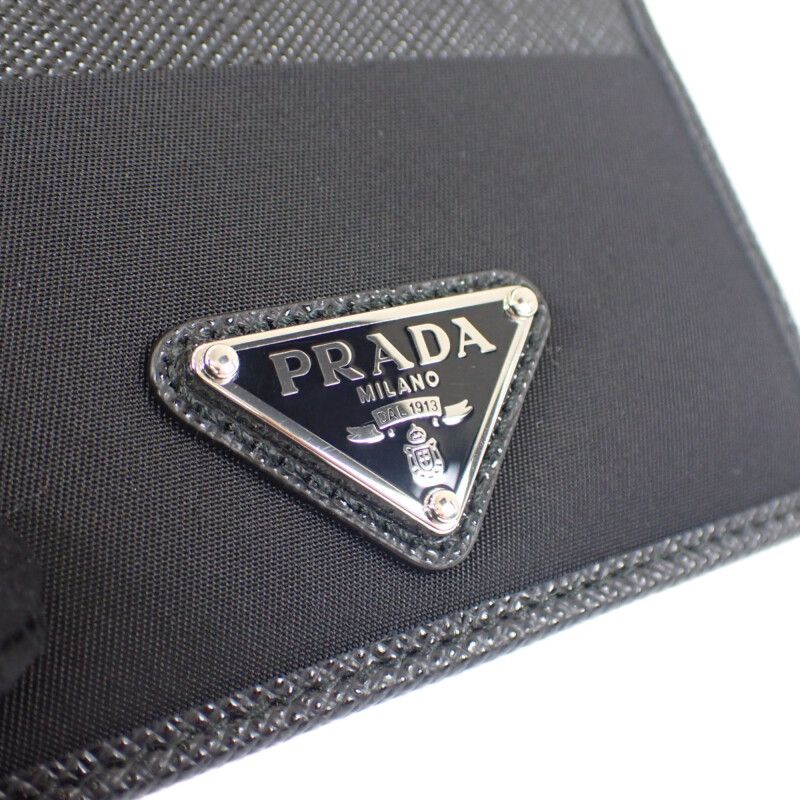 Prada Re-nylon X Saffiano Leather 2mc025_2dmh_f0002 Card Case Nylon Black