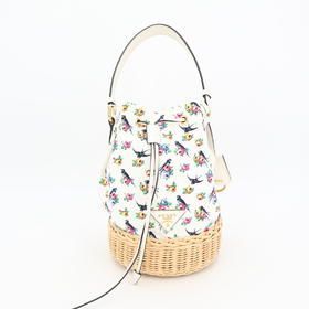 Prada Handbag Bag Canvas Wicker Women's White Multicolor