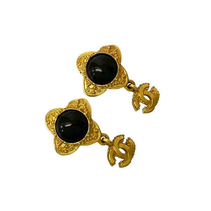Chanel Vintage Coco Mark Flower Motif Earrings Ear Cuff Gold 96A