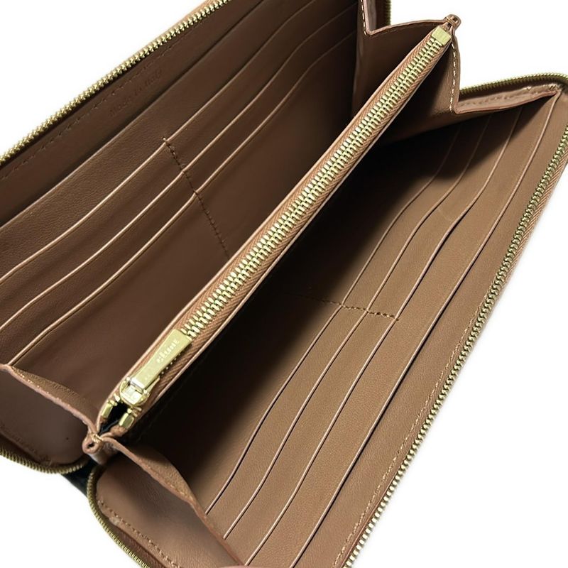 Celine Long Wallet - Brown And Black Round Zipper Leather