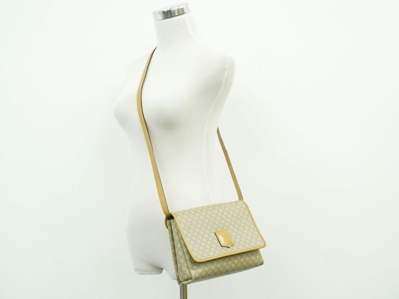 Authentic Celine Macadam Shoulder Bag Pochette PVC Beige Macadam Bag Pre-owned