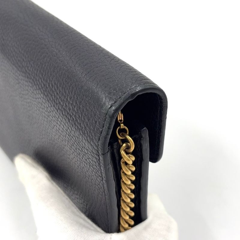 Gucci GG Marmont Chain Shoulder Chain Wallet Leather Black Shoulder Bag Gold