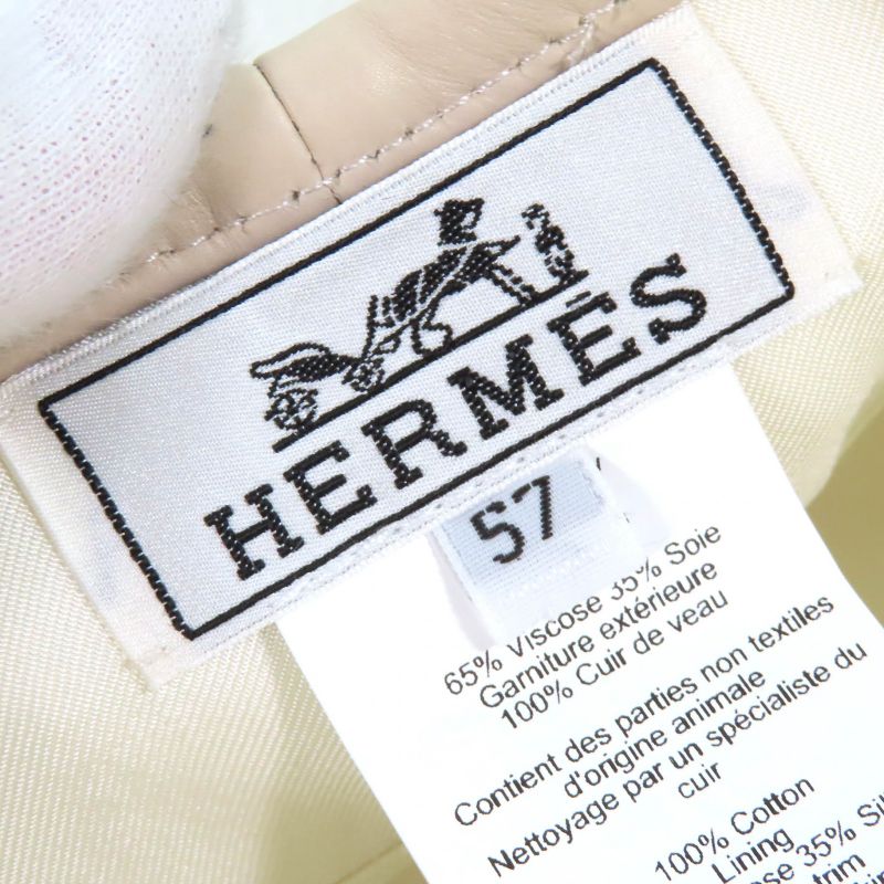 Hermes Saint Honore Charm 100% Cotton With Serie Buttons Leather Trimmed Beret