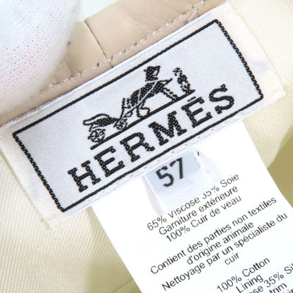 Hermes Saint Honore Charm 100% Cotton With Serie Buttons Leather Trimmed Beret