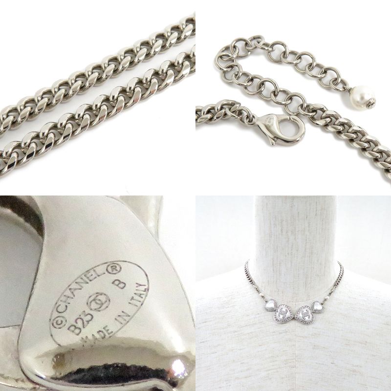 Chanel Necklace Heart Rhinestone Silver 23B Abb614b Fake Pearl Coco