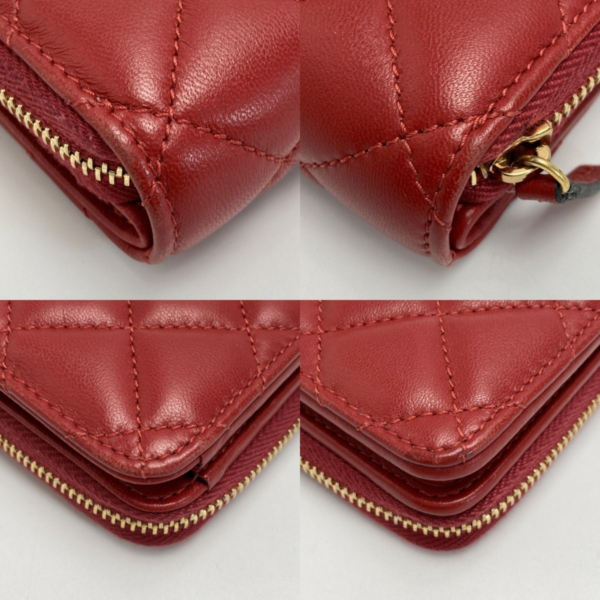 Versace Medusa Quilted Bifold Wallet Red Leather Round Zipper