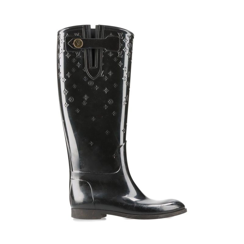 Louis Vuitton Monogram Drops Line Rubber Long Boots Women's 36 Black Made In