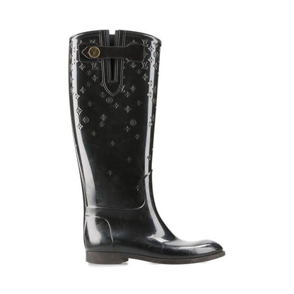 Louis Vuitton Monogram Drops Line Rubber Long Boots Women's 36 Black Made In