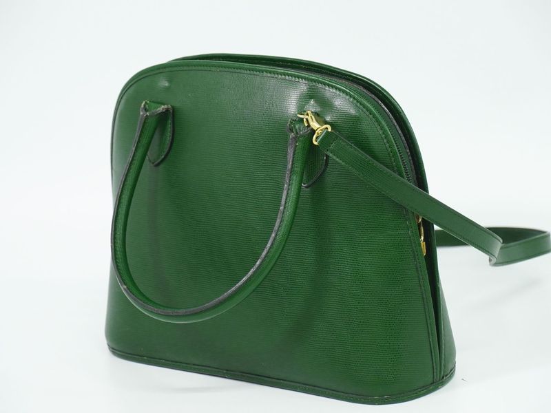 Authentic Celine Circle Logo 2WAY Shoulder Bag Handbag Pochette Leather Green
