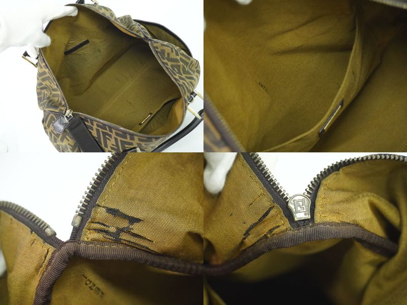 Authentic Fendi Zucca Mini Boston Bag Handbag Canvas Brown 8bl105 Zucca Bag