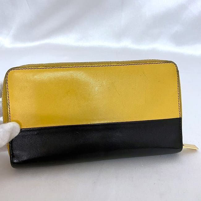 Celine Round Zipper Long Wallet Yellow Black Bicolor Wallet
