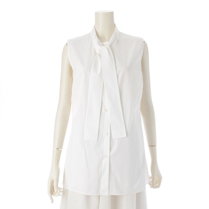 Prada 19 Cotton Bow Tie Sleeveless Blouse White 42