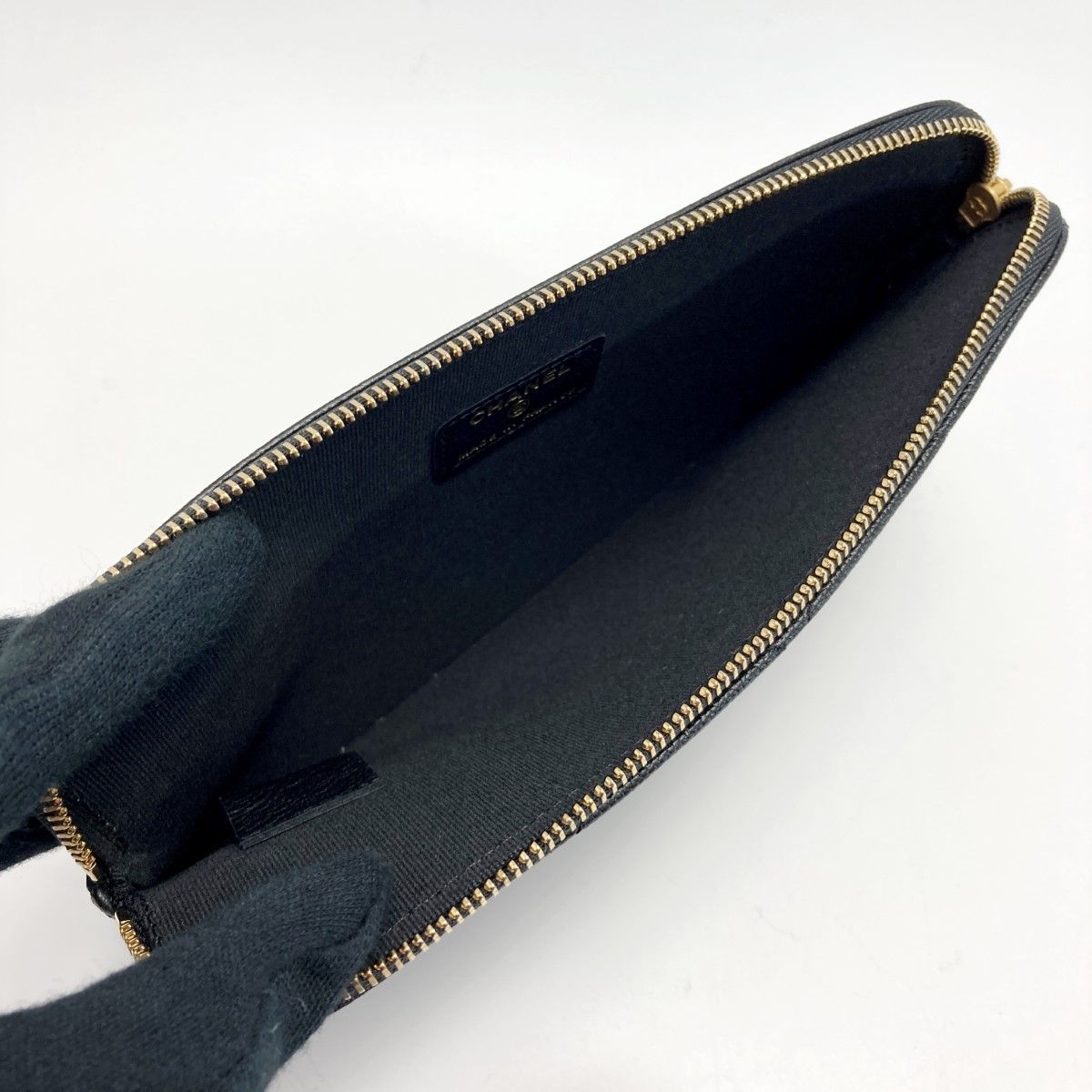 Chanel Cocomark Matelasse Pouch Black Caviar Skin Charm Clutch Bag