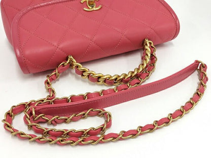 Chanel Top Handle Chain Shoulder Bag Leather Pink