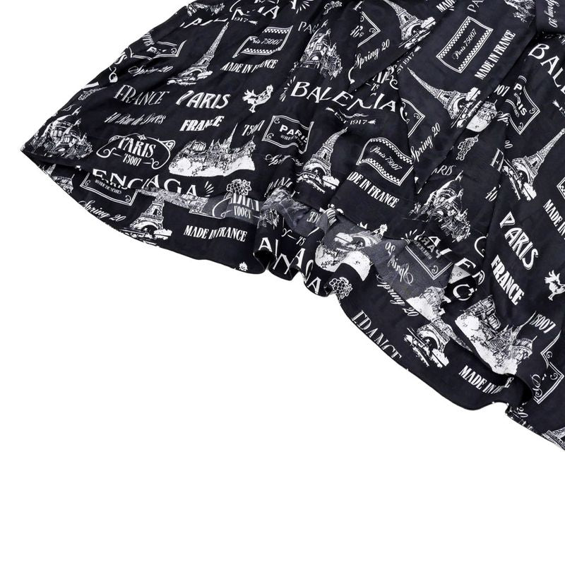 Balenciaga Blouse All Over Pattern 34 Sizes Black White Silk Long