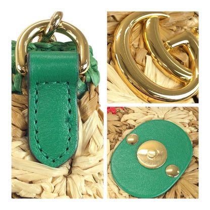 Gucci GG Marmont Beige Gold Hardware Raffia 574433 Chain Shoulder Bag Pochette